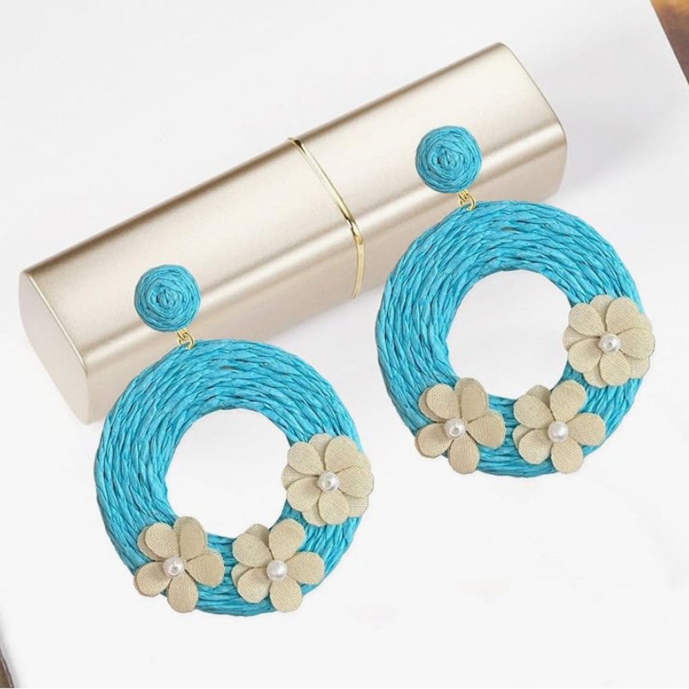❤️Raffia Blue Floral Earrings - Picture 4 of 4